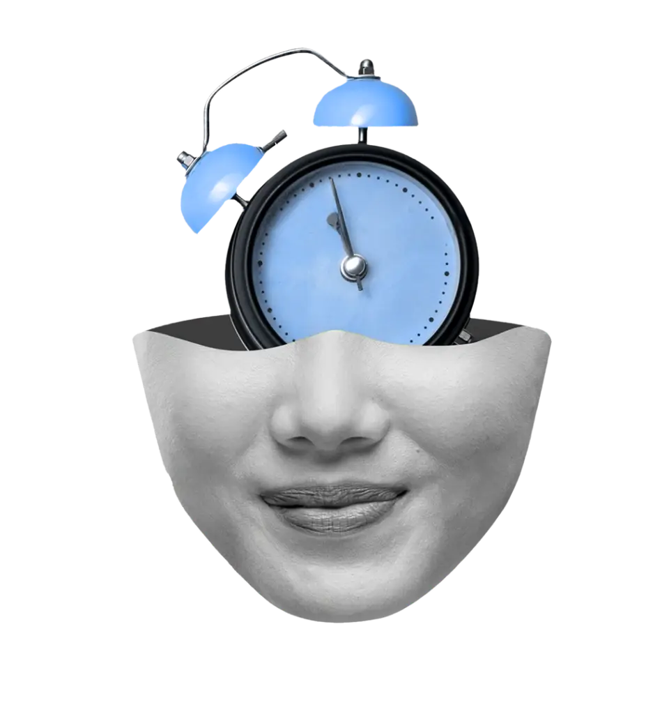Woman with head clock